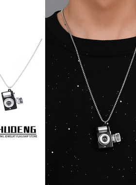 发光小相机项链男女潮嘻哈网红抖音复古闪光照相机可发声吊坠挂件