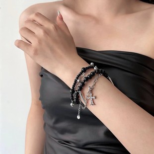 潮酷重工多层十字架手链女小众设计轻奢高级感精致甜酷辣妹手饰