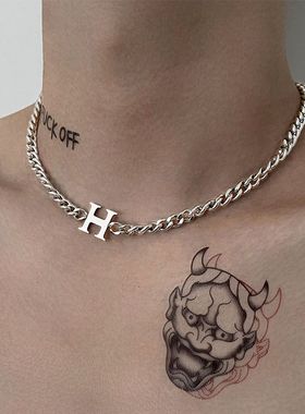 钛钢H字母吊坠项链男女欧美风