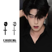 十字架耳环男潮流个性 无耳洞耳夹钛钢高级感耳钉小众设计感耳饰女