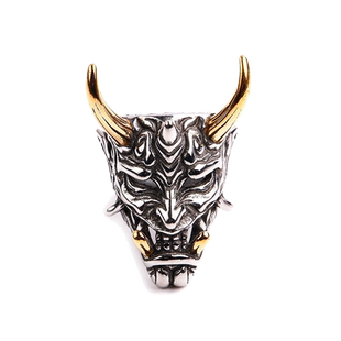 暗黑复古金角般若钛钢戒指男女鬼怪面具潮流霸气炫酷个性小众指环