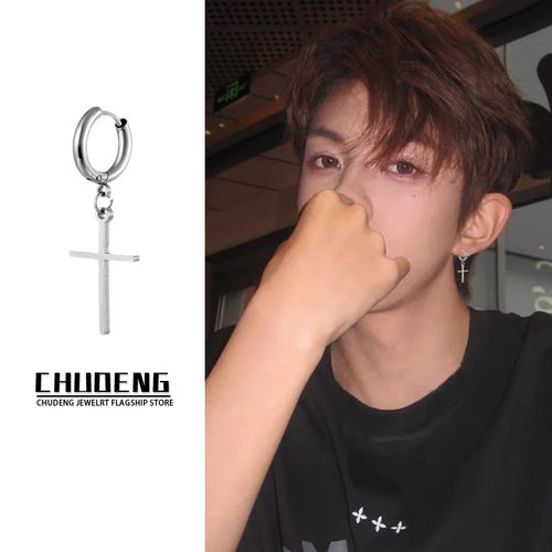 十字架耳环男嘻哈朋克钛钢耳钉