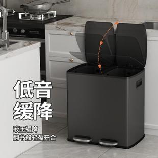 分圾踏桶不家用干湿垃15646离锈钢大号号脚带盖双房厨桶脚类踩大