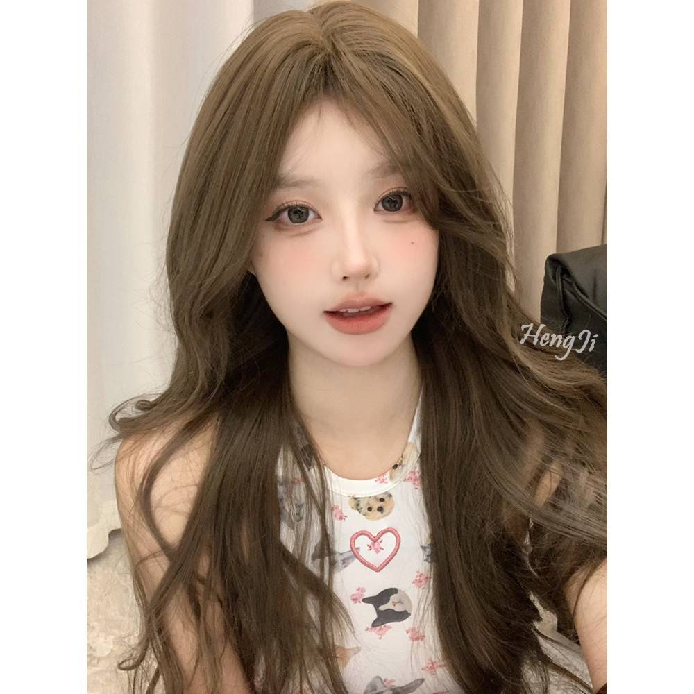 主播头发真中分假女IQQ发灰长波发果自然全套式仿榛棕大浪发卷套