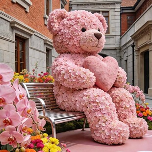 大型玫瑰熊美陈商场绒毛兔子景区游乐园商业街节日网红打卡装饰