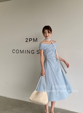 A-one爱望连衣裙新款女夏季高端精致交叉气质超显瘦短袖长裙25087