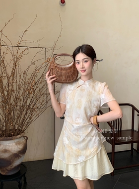 A-ONE爱望夏新中式女国风刺绣立领盘扣收腰显瘦旗袍连衣裙25069#