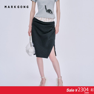 【SALE】【MARKGONG】时尚潮流蕾丝拼接半裙流行秋冬休闲女装裙子