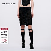 流行通勤流行独特时尚 女装 气质低腰双层黑色烂花半裙 MARKGONG