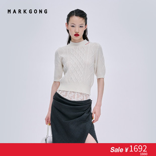 【SALE】【MARKGONG】时尚通勤铰花短袖针织流行秋冬休闲女装上衣