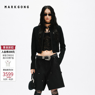 【SALE】【MARKGONG】设计时尚蕾丝机车夹克2026春夏新品女装上衣