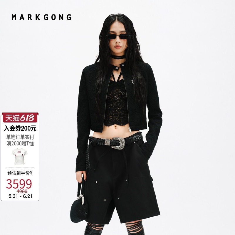 【SALE】【MARKGONG】设计时尚蕾丝机车夹克2026春夏新品女装上衣