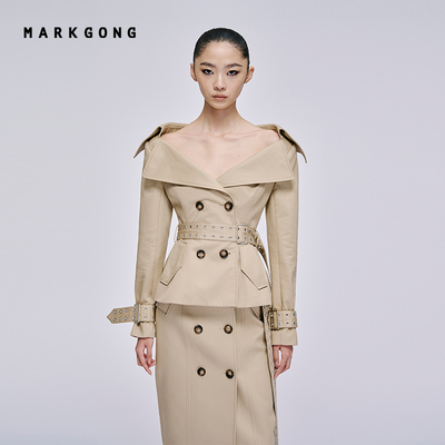 MARKGONG卡其长袖短款风衣
