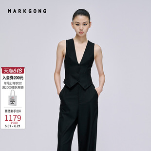 【MARKGONG】时尚百搭通勤蕾丝拼接西装马甲流行秋冬上衣