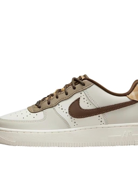 Nike AirForce1Low防滑耐磨低帮板鞋GS白棕 FV3702-121