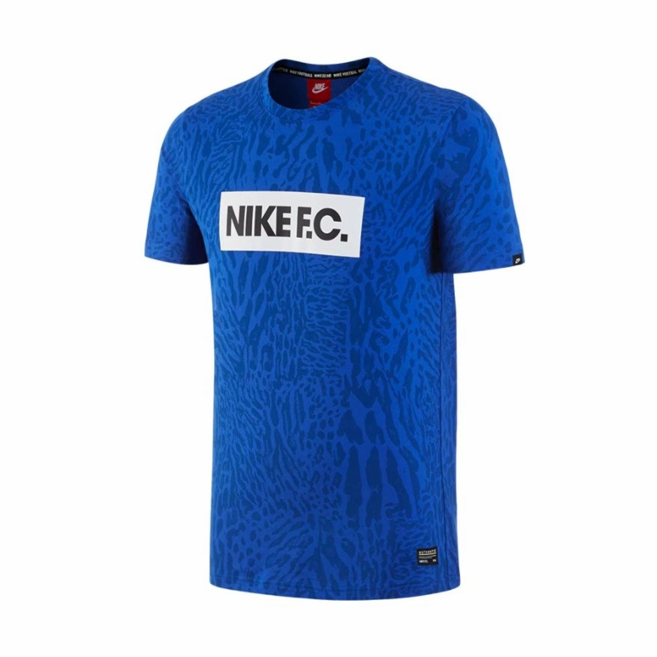 NIKE耐克F.C 足球蓝色豹纹纯棉男子运动 短袖运动t恤 726467