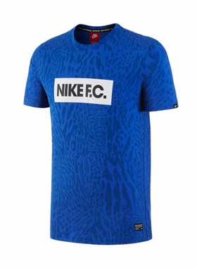 NIKE耐克F.C 足球蓝色豹纹纯棉男子运动 短袖运动t恤 726467