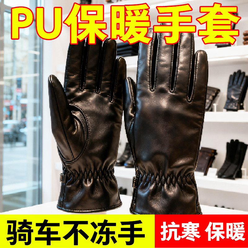 皮手套冬季男女士骑行加绒保暖手套防风防水摩托车骑车可触屏防寒