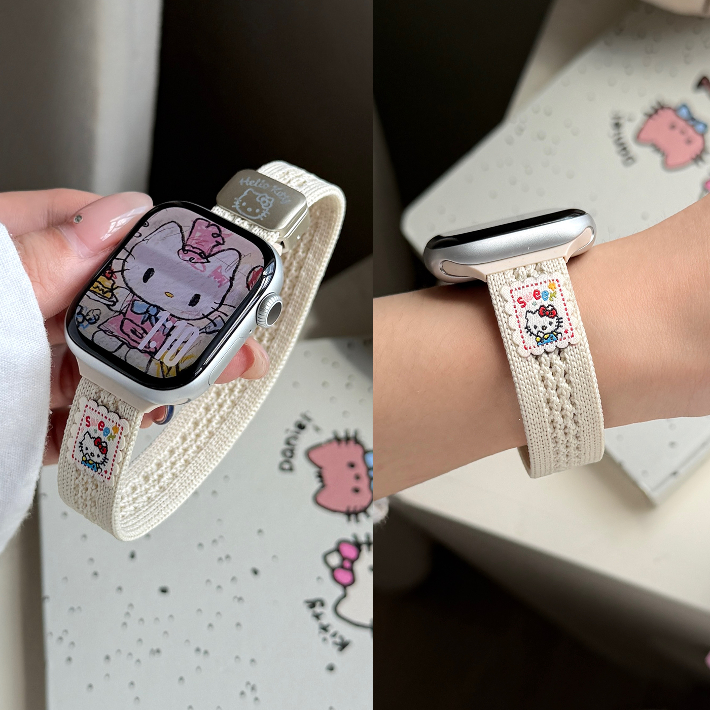 酷活适用苹果手表applewatch10/11表带kitty尼龙编织磁吸新款女S9