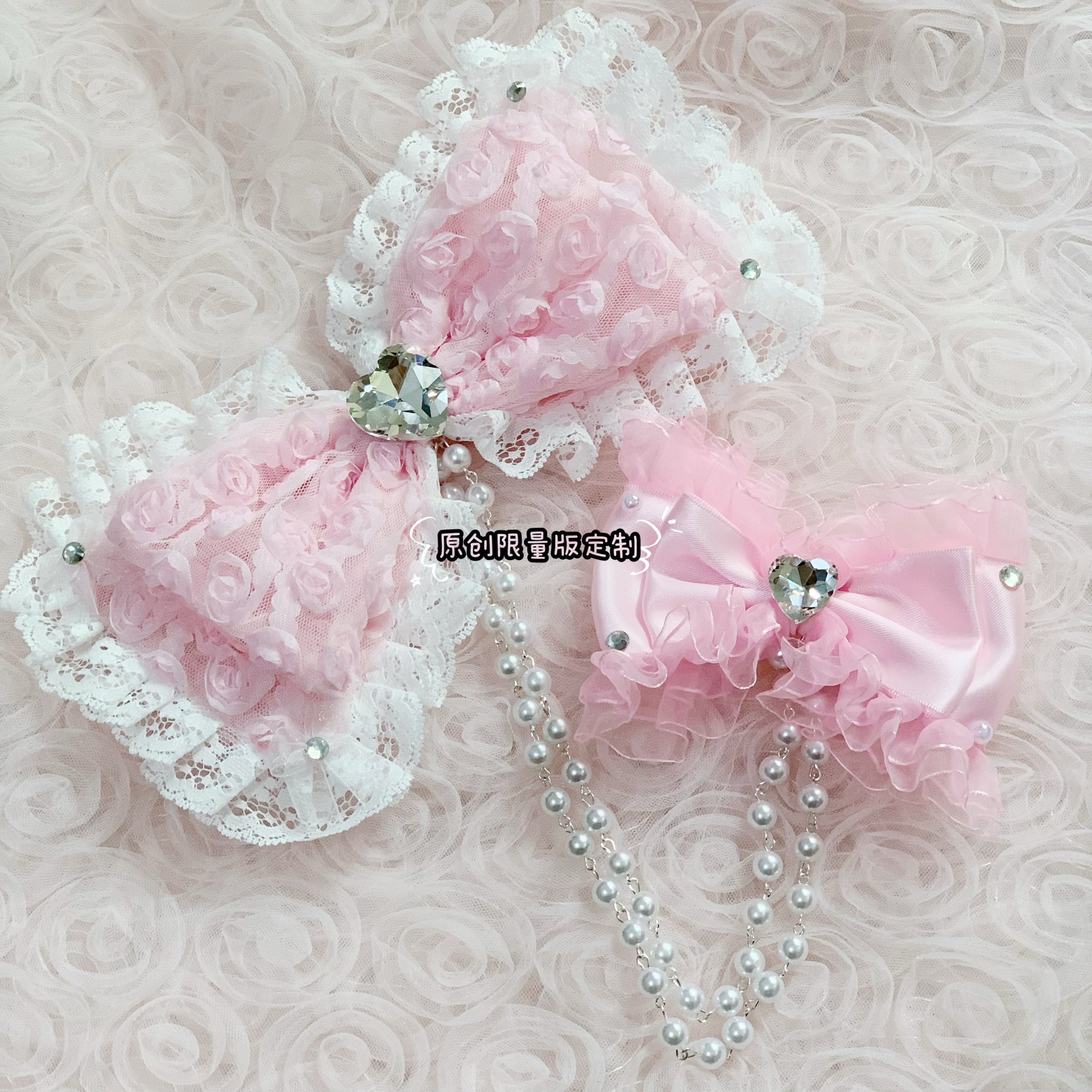 thumbnail for Ji series mars style ancient flavor gal system y2k girly pink lace bow two-dimensional subculture hair accessories