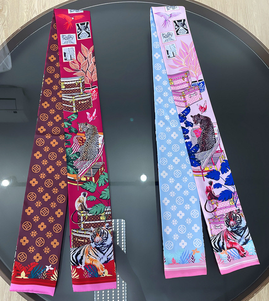 新款高端仿真丝巾女长款飘带围巾真丝长条缠绑包包手柄丝带束发带