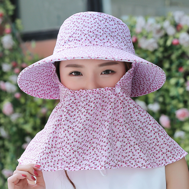 夏季女防晒遮阳帽大帽檐抗UV户外工作帽子防风骑车帽子采茶帽