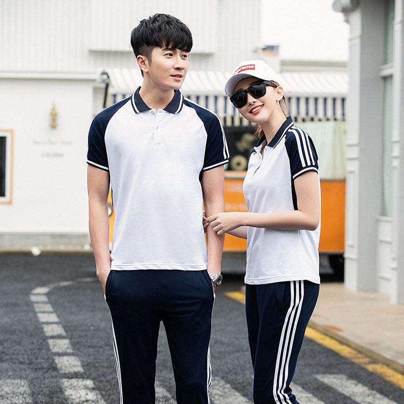 夏季新款团体运动套装高中初中学生校服班服跑步服装情侣短袖