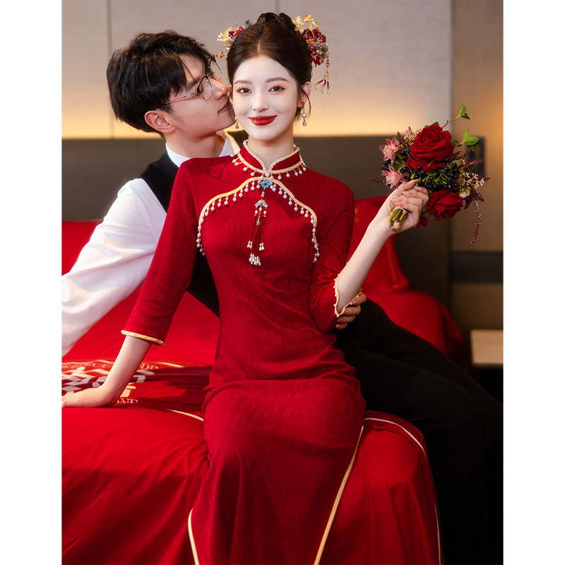 红色新中式旗袍敬酒服新娘2025年新款订婚礼服裙女结婚小个子