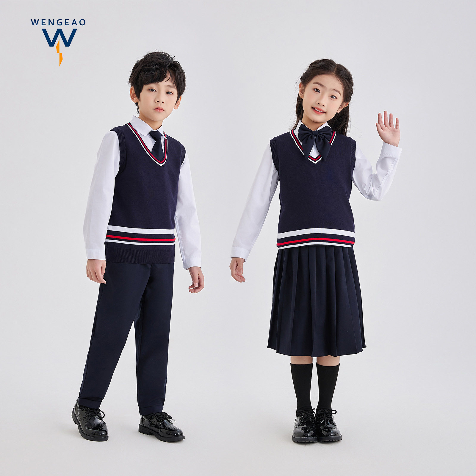校服毛线马甲长裙套装开学主持演出服幼儿园园服学院风英伦学院风