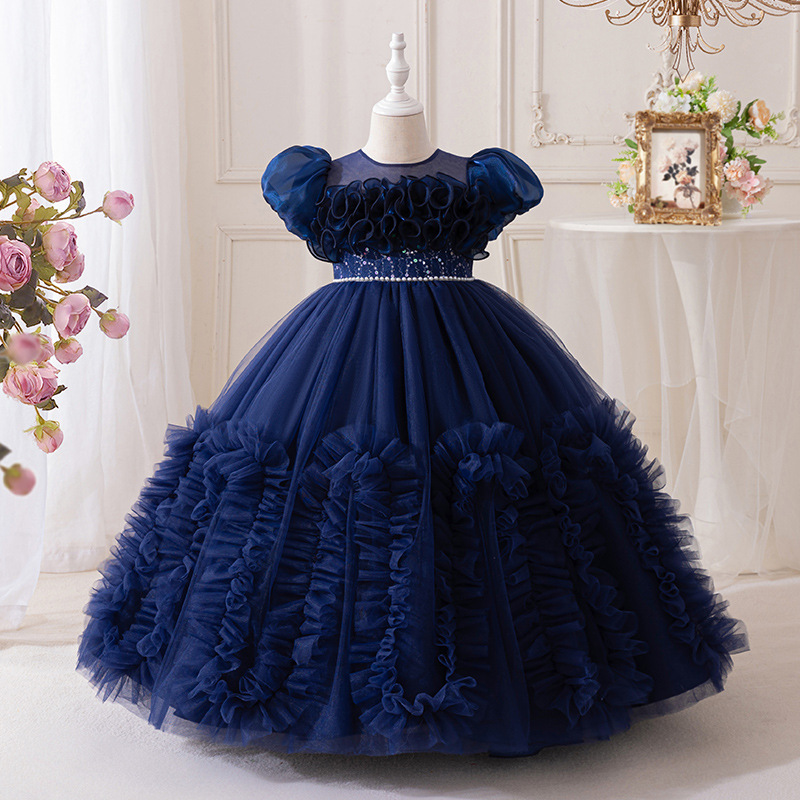 跨境现货儿童礼服女孩花童婚纱公主裙女baby dress钢琴演出