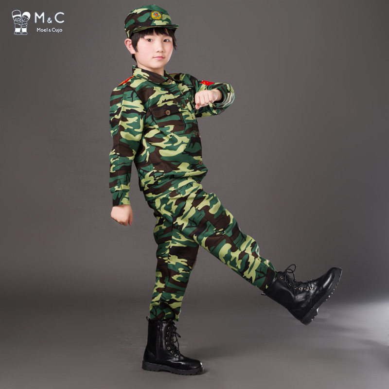 春夏儿童迷彩服男女童绿色军训服套装小孩表演服中学生军装演出服