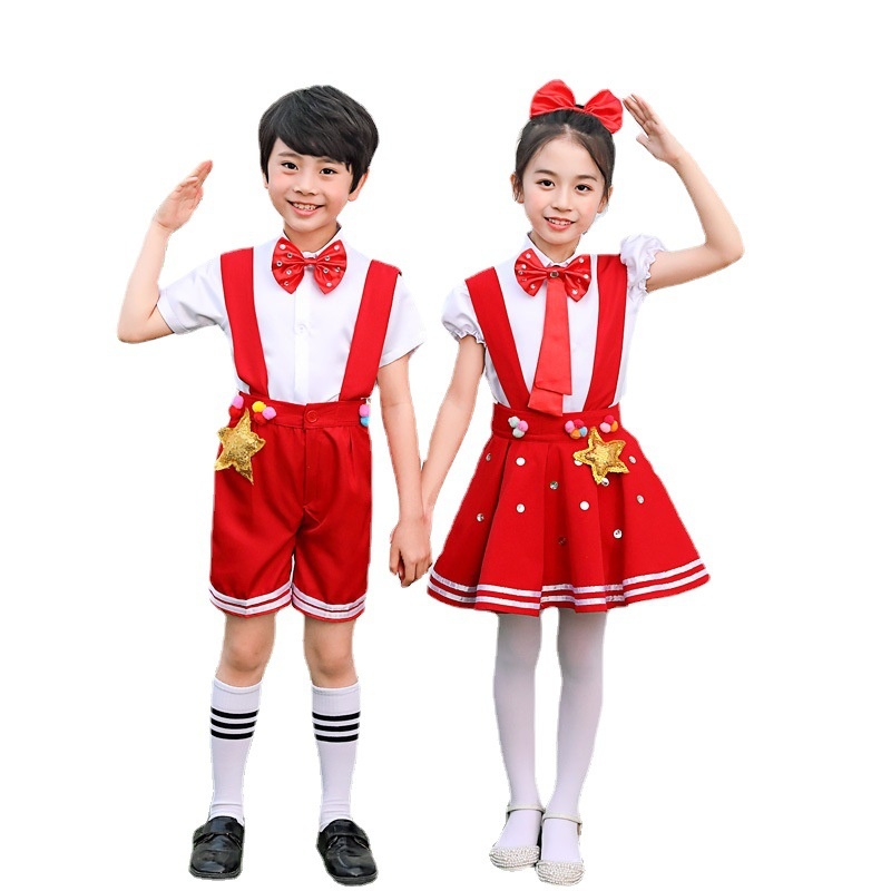 六一儿童合唱服演出服背带裤中小学生小红星诗歌朗诵舞蹈表演