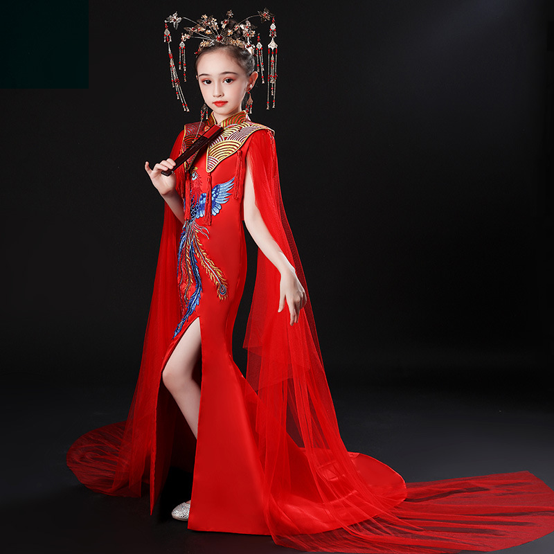 女童改良旗袍裙儿童中国风唐装连衣裙大气国潮走秀礼服演出服