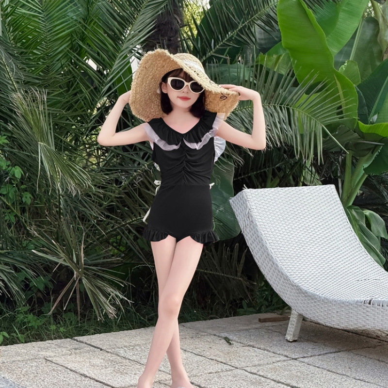 女童泳衣夏装新款儿童海边温泉长袖罩衫三件套女孩分体平角游泳