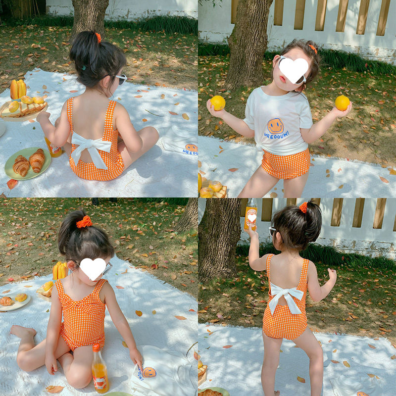 儿童一体式泳衣套装2021夏款女宝宝可爱比基尼三角式泳装两件套