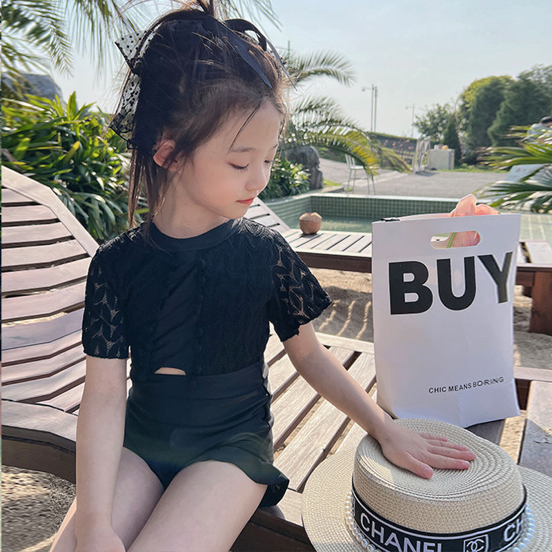 儿童泳衣女童2025新款夏季蕾丝女孩游泳衣女宝宝分体中小童泳装