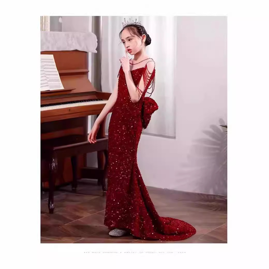 女童礼服轻奢小众高端公主裙儿童小主持人钢琴演奏走秀鱼尾