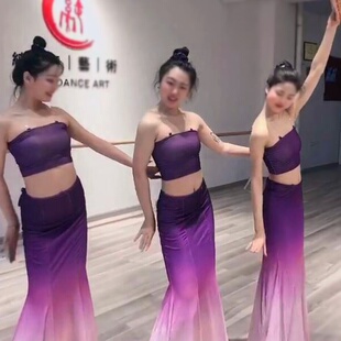成人傣族舞蹈服装女艺考修身儿童孔雀舞演出服渐层鱼尾裙练功服