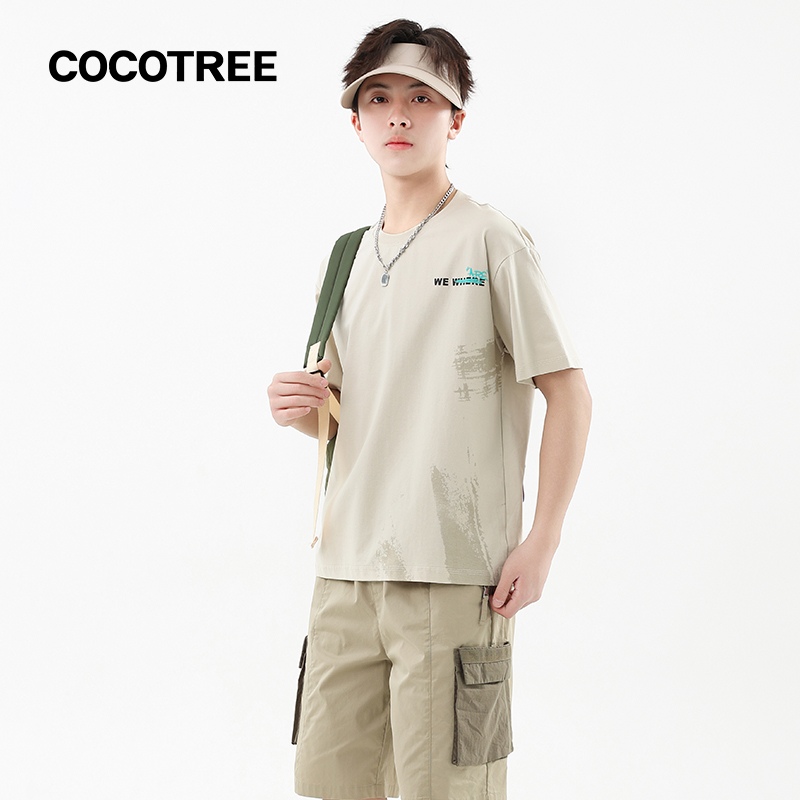 COCOTREE棵棵樹夏季男大童印花圓領T恤全棉舒適百搭戶外風上衣