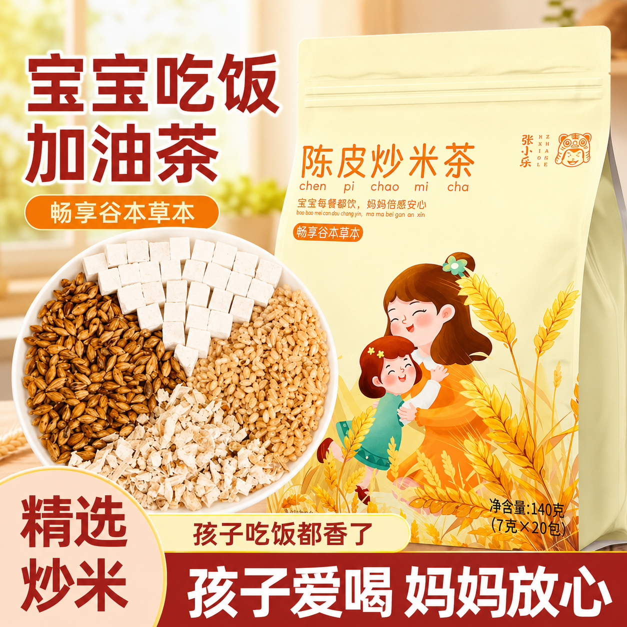 陈皮炒米茶养生茶茶包糙焦米小孩适合健儿童喝的脾胃茶官方旗舰店