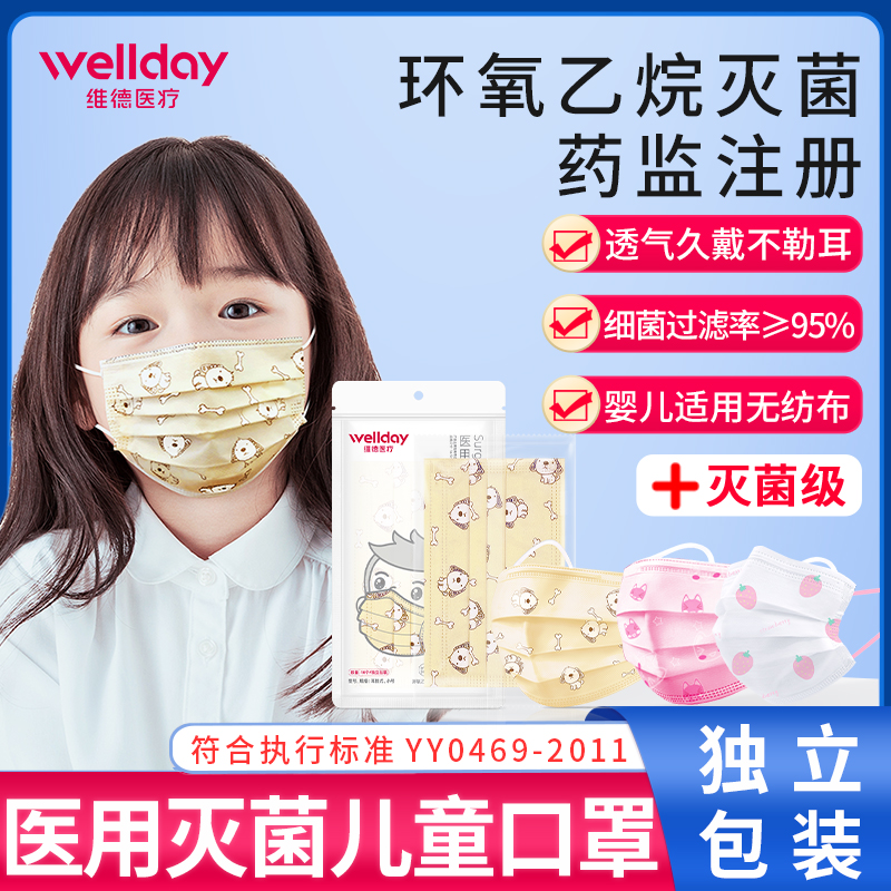 维德医疗医用外科一次性儿童口罩薄透气可爱女童小孩用独立包装-封面