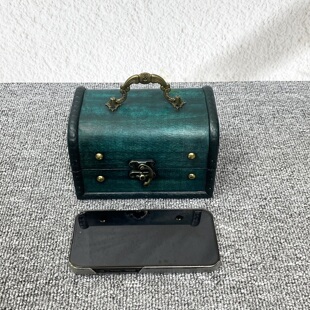 墨绿色古风小木盒新中式做旧小箱子小饰品戒指项链收纳盒拍摄道具