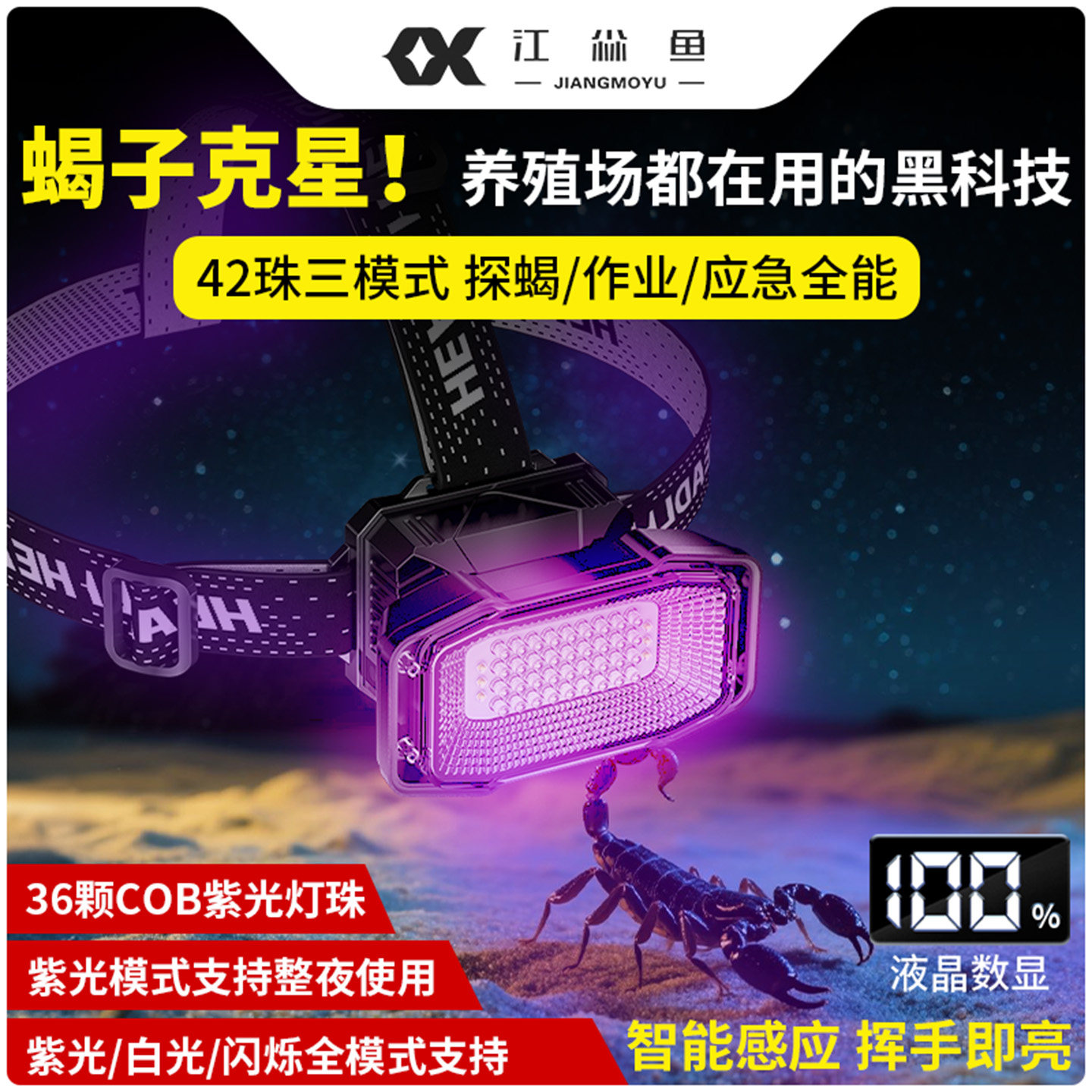 紫光白光双光源专用头灯头戴式超长续航大容量锂电池充电led