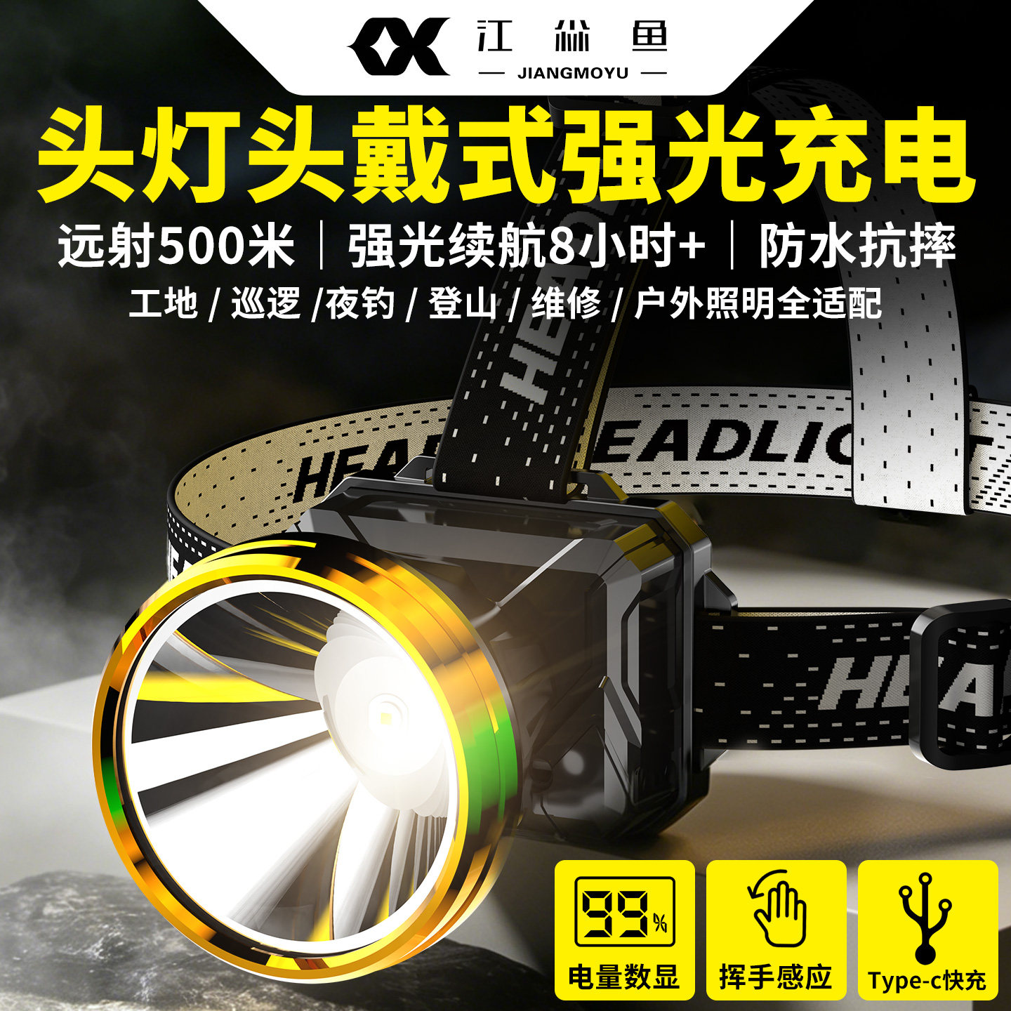 头灯头戴式强光充电照明灯长续航100小时矿灯2026新款超亮手电筒