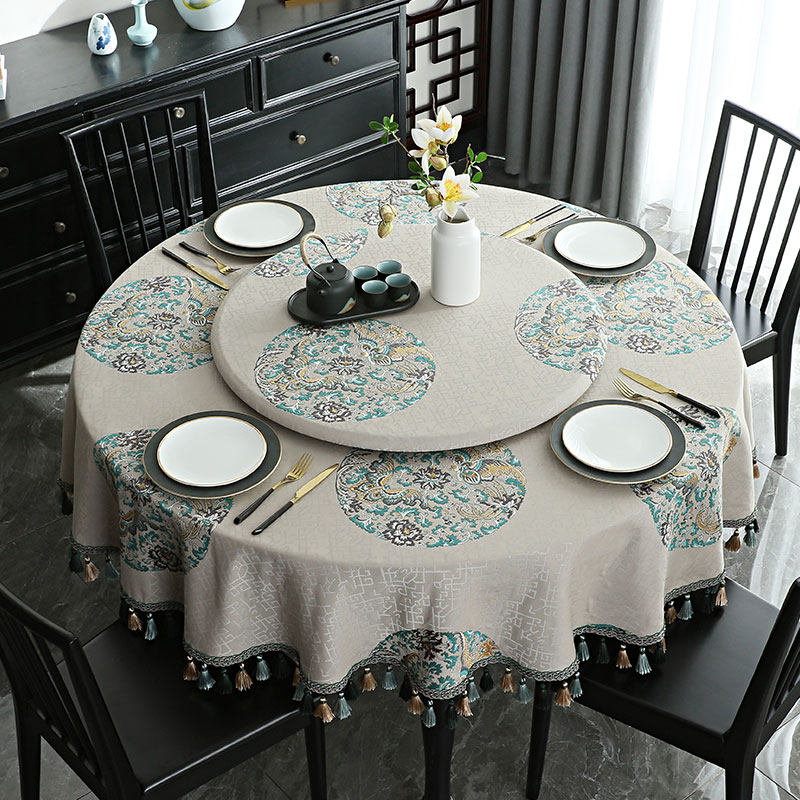 双层感带圆圆形桌布盖布中国风餐桌布高级大圆桌新中式转盘几桌布