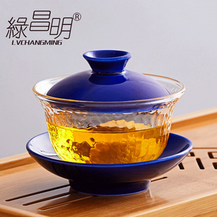 家用玻璃盖碗茶杯耐热手抓壶三才杯功夫茶具单个陶瓷泡茶杯敬茶碗