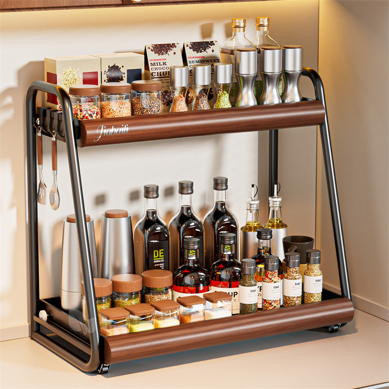 中式榉木调料品置物架厨房台面多功能抽拉调味料放油盐酱醋收纳架