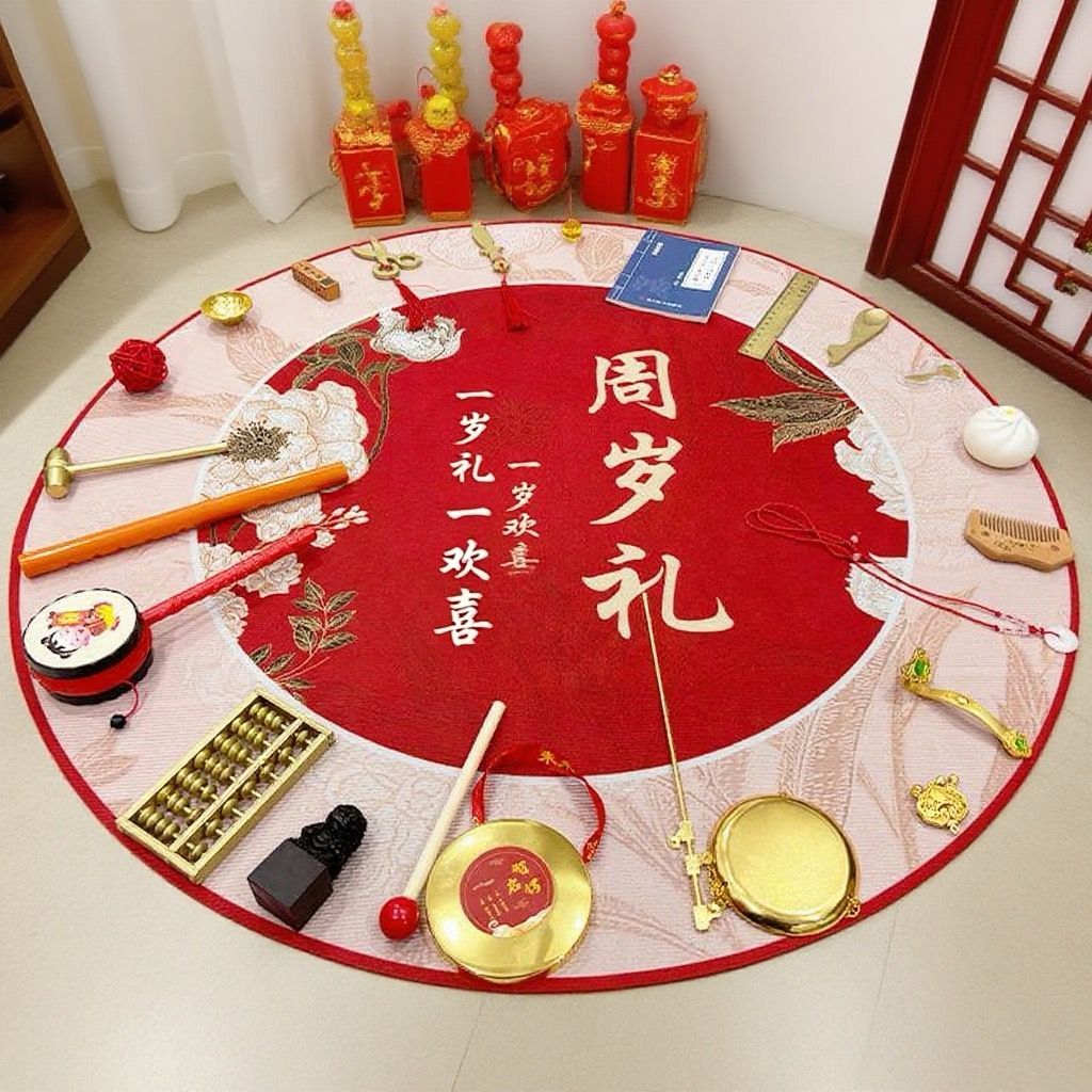 抓周用品道具宝宝一周岁男女生日宴场景仪式布置地毯垫抓阄