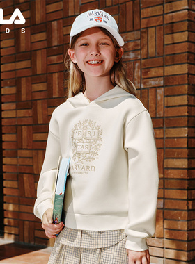 FILA X HARVARD哈佛联名童装女童连帽卫衣2025年秋季新款休闲上衣