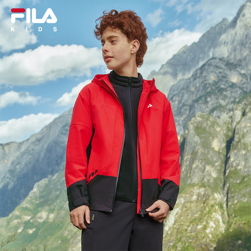 FILA斐乐儿童外套三合一2026春季新款男女童户外服新年款红色上衣